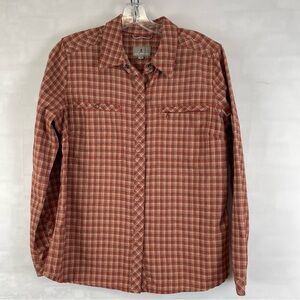Royal Robbins Plaid Button Front Shirt Rust Orange Long Sleeve Women’s‎ Medium